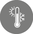 Termometro con simboli di sole e fiocco di neve che rappresentano caldo e freddo su sfondo grigio. Descrizione generata da AI